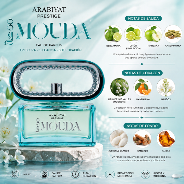 Mouda Arabiyat Prestige 100ML – Eau de Parfum Unisex | Fresco, Floral y Elegante ✨🌿