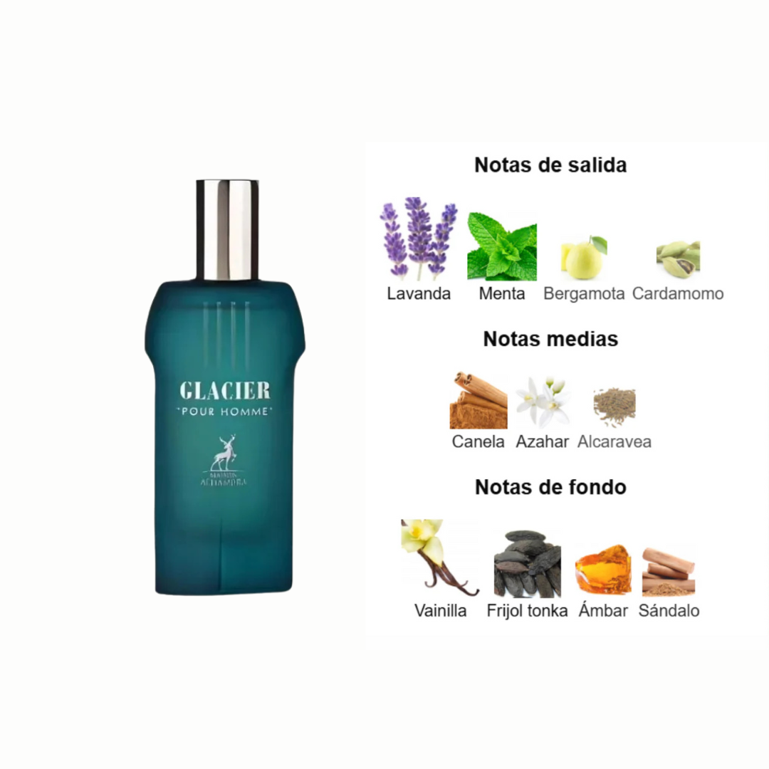 Glacier Pour Homme Maison Alhambra 100ML – Perfume Unisex Aromático Especiado con Toques de Vainilla y Ámbar