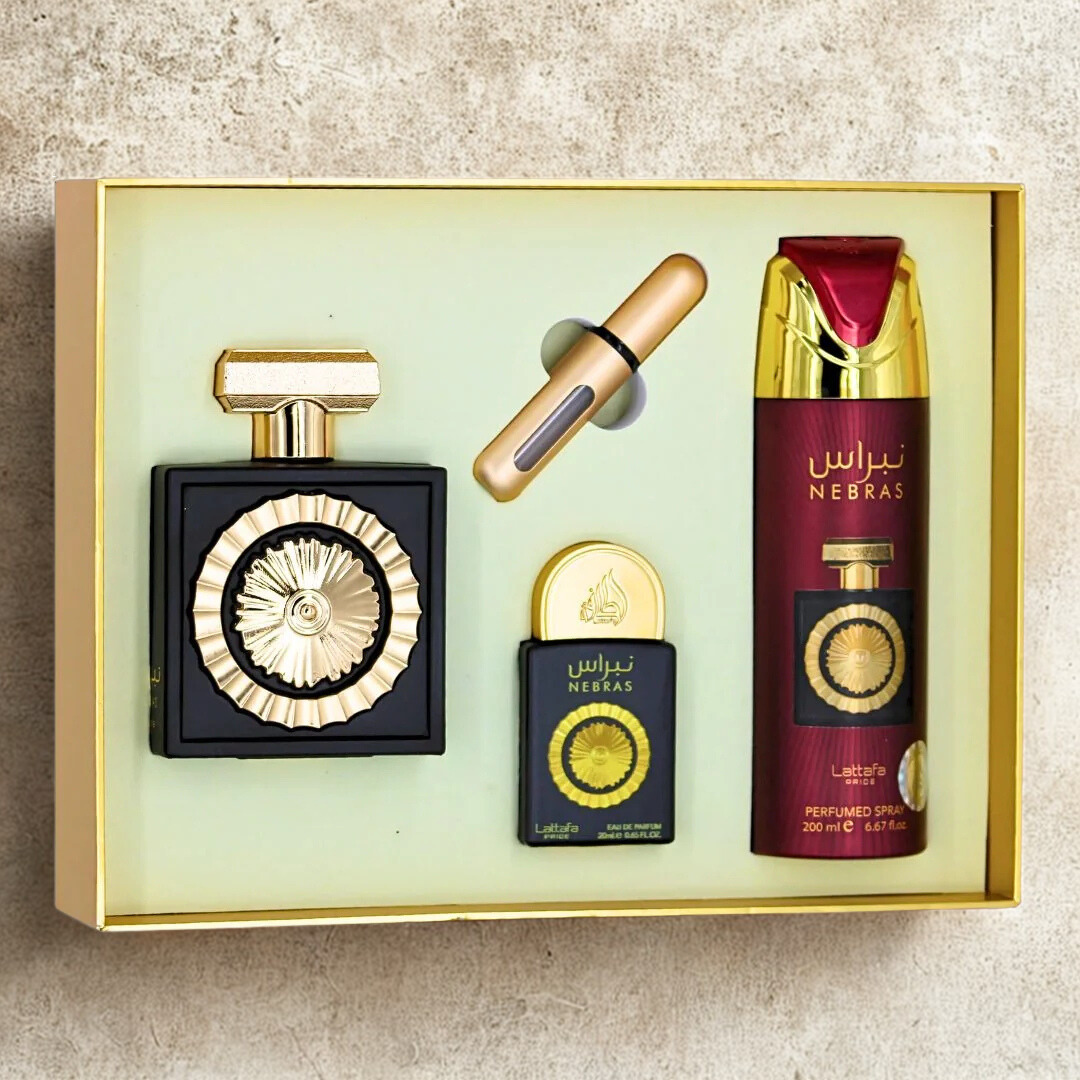 Pack Nebras Gift Set Lattafa Pride – Estuche de Lujo con Eau de Parfum, Body Spray y Miniatura
