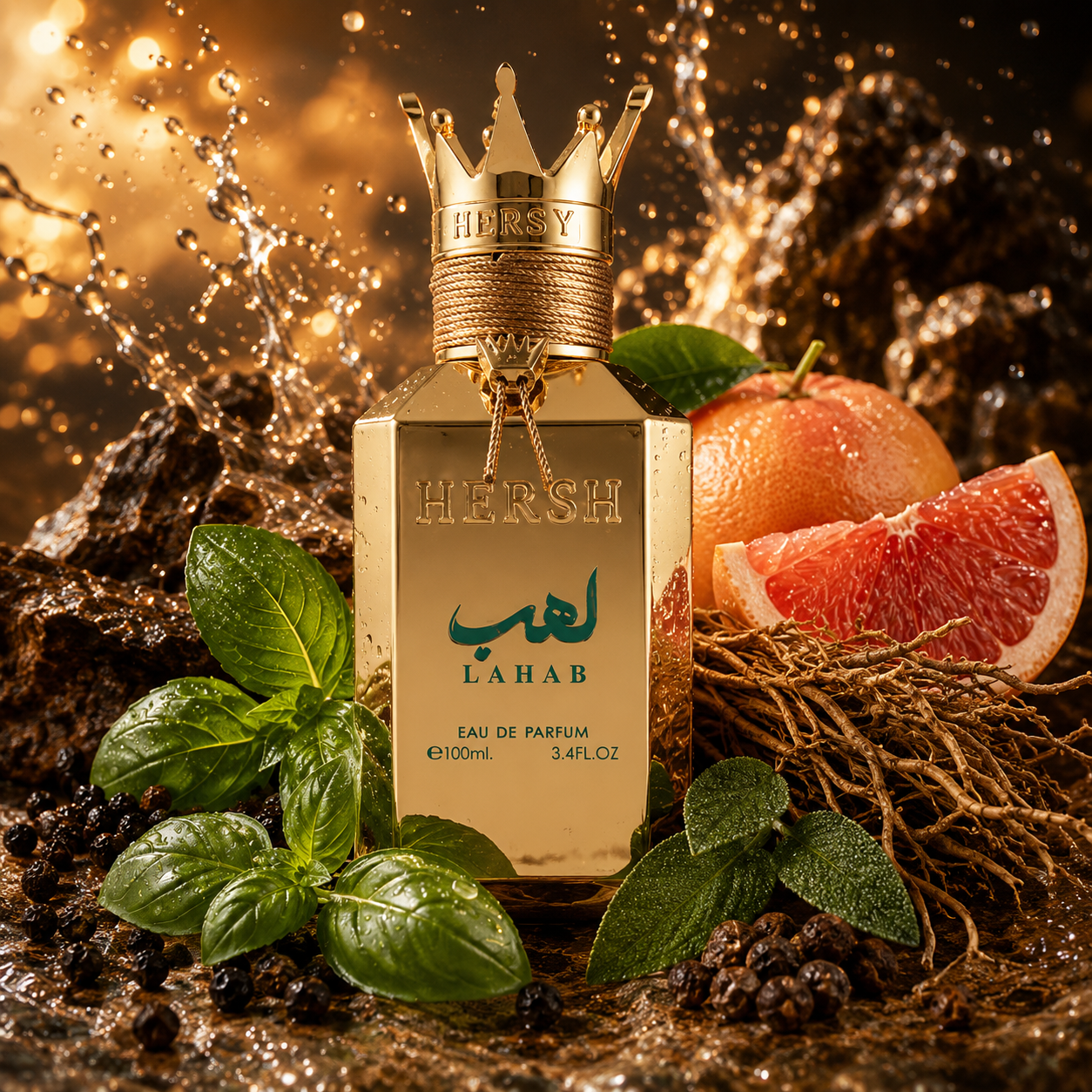 Hersh Lahab Alezz Oud 100ML – Perfume Unisex Aromático con Pimienta Negra, Pomelo y Pachulí (Novedad 2025)