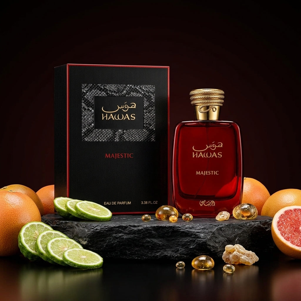 Hawas Majestic Rasasi 100ML – Eau de Parfum Unisex | Azafrán, Ámbar Gris y Maderas