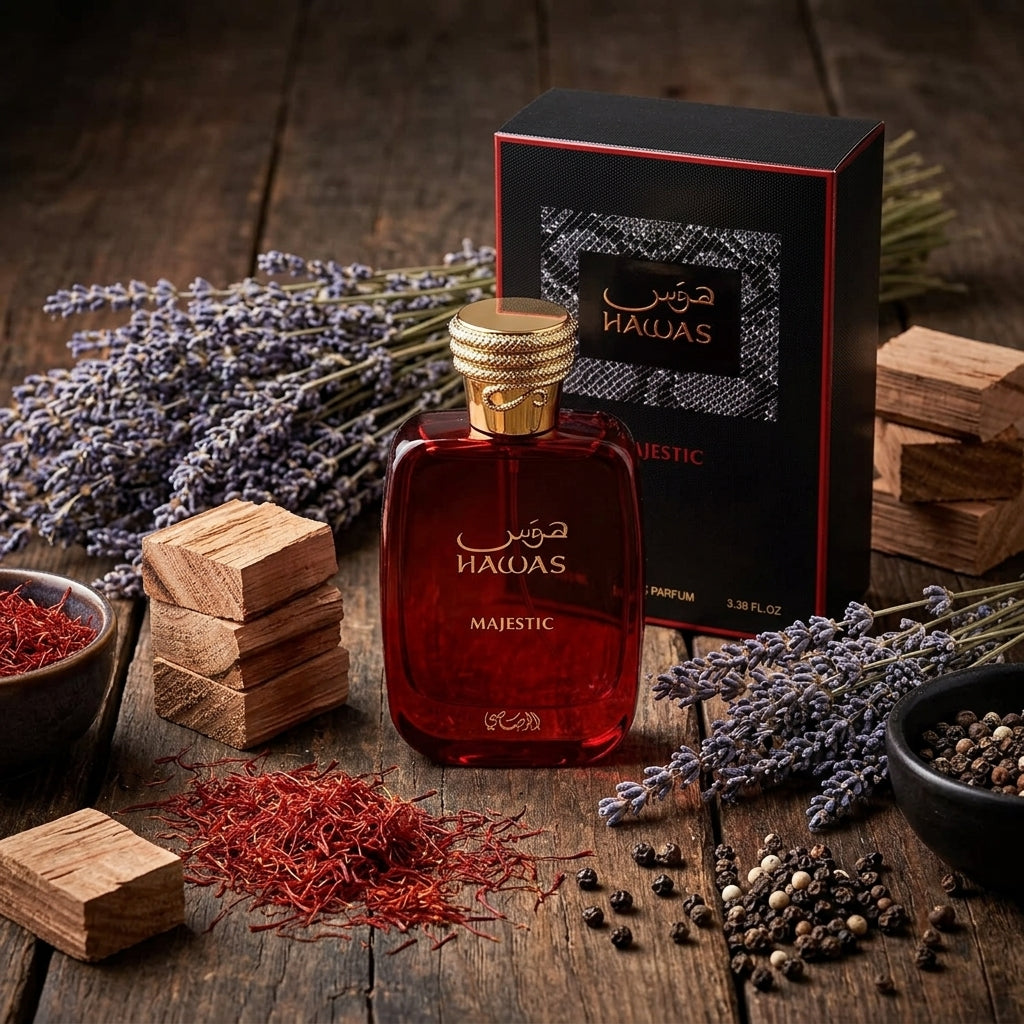 Hawas Majestic Rasasi 100ML – Eau de Parfum Unisex | Azafrán, Ámbar Gris y Maderas