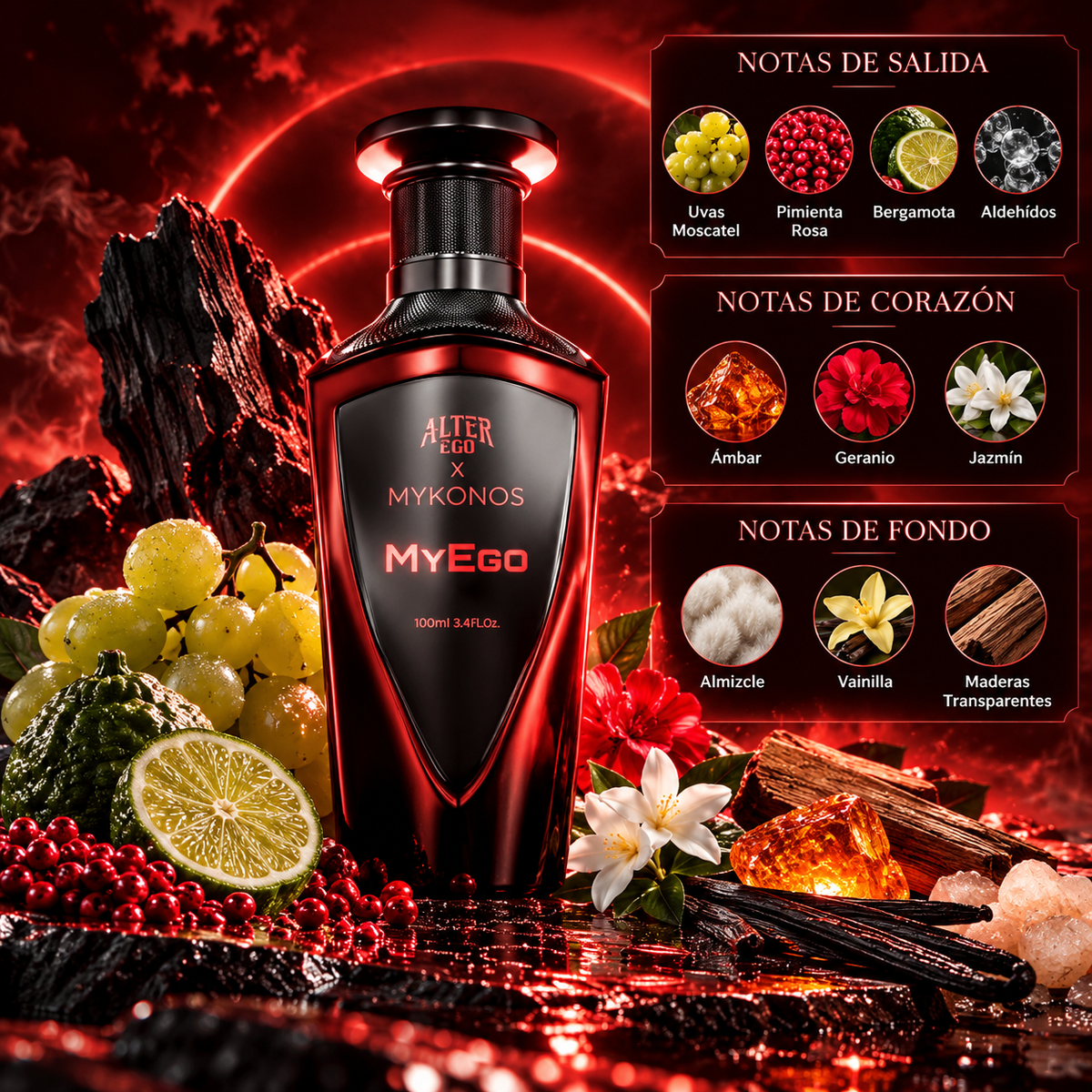 MyEgo Mykonos 100ML – Extrait de Parfum Unisex | Uva Moscatel, Almizcle y Maderas