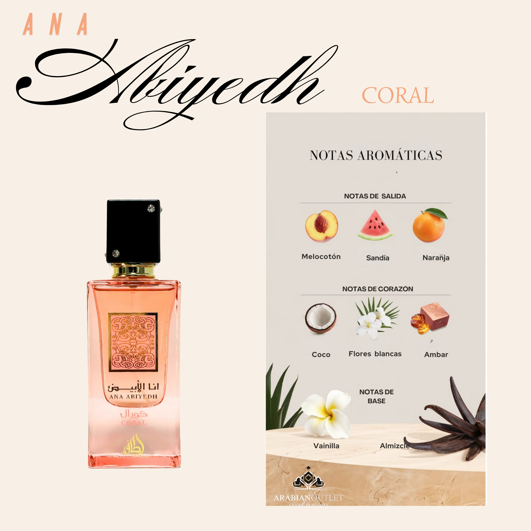 Ana Abiyedh Coral de Lattafa 60ML - Floral and Fruity Arabic Perfume w ...